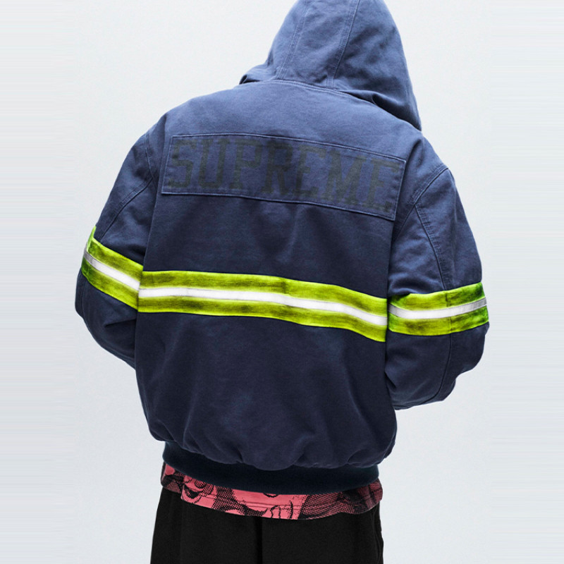 Supreme FW24 WEEK1 Reflective Stripe Hooded Work Jacket