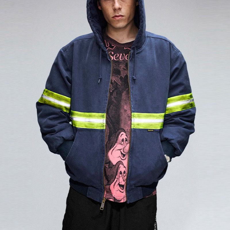 Supreme FW24 WEEK1 Reflective Stripe Hooded Work Jacket