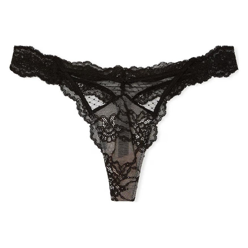 Victoria's Secret PINK DREAM ANGELS Lace Mesh Thong PantyBlack Pt Pk 1
