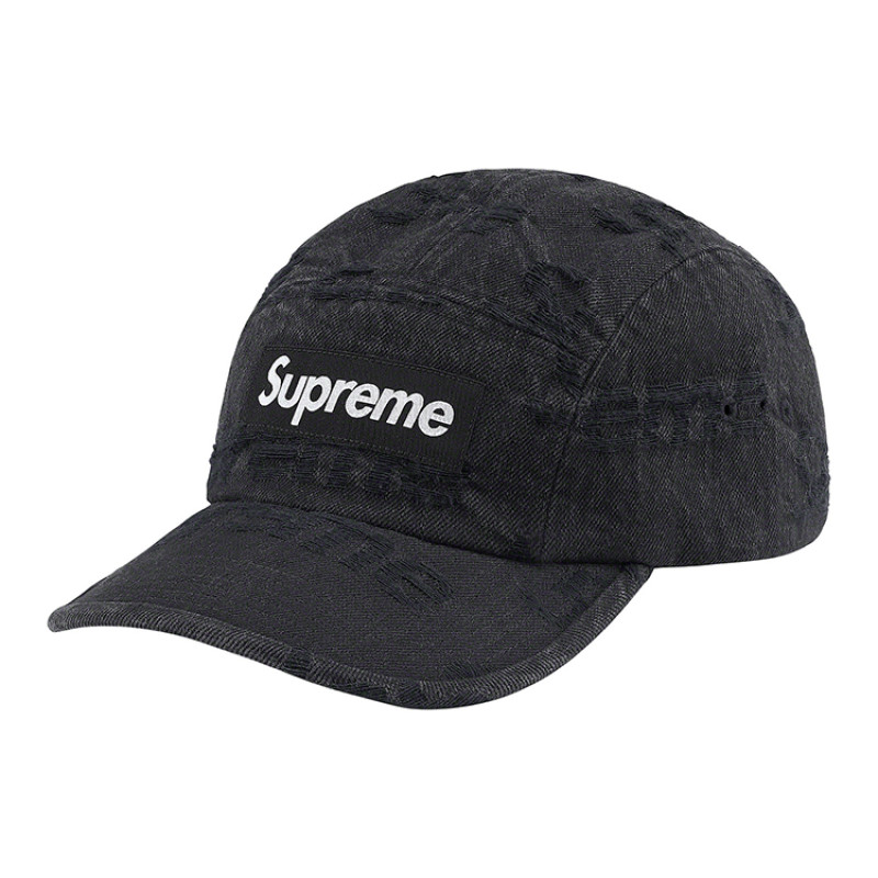 Supreme Week 10 Frayed Logos Denim Camp Cap logo