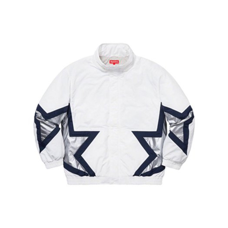 Supreme SS19 Stars Puffy Jacket White logo