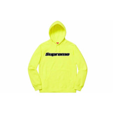 Supreme SS19 Chenille Hooded Sweatshirt Neon Yellow logo