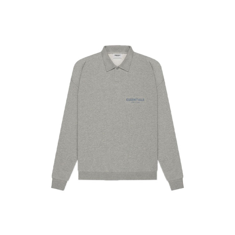 Fear of God Essentials SS21 Long Sleeve French Terry Polo Dark Heather Oatmeal Polo