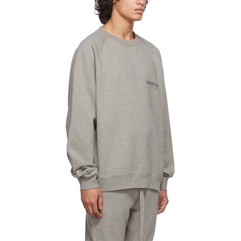 Fear of God Essentials FW21 Pullover Crewneck Dark Heather Oatmeal Logo