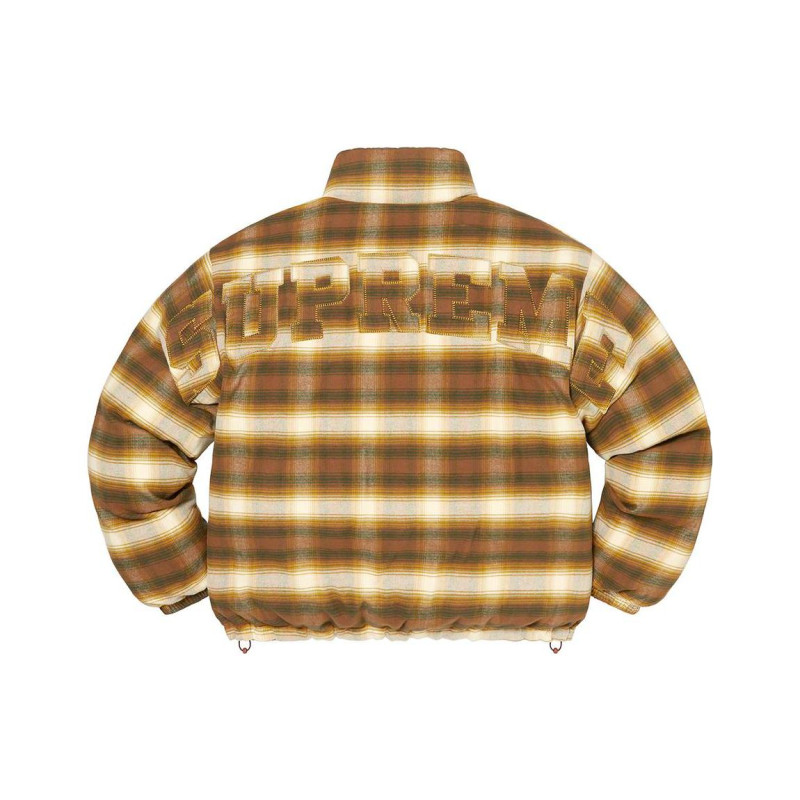Supreme FW22 Week 8 Flannel Reversible Puffer Jacket Logo