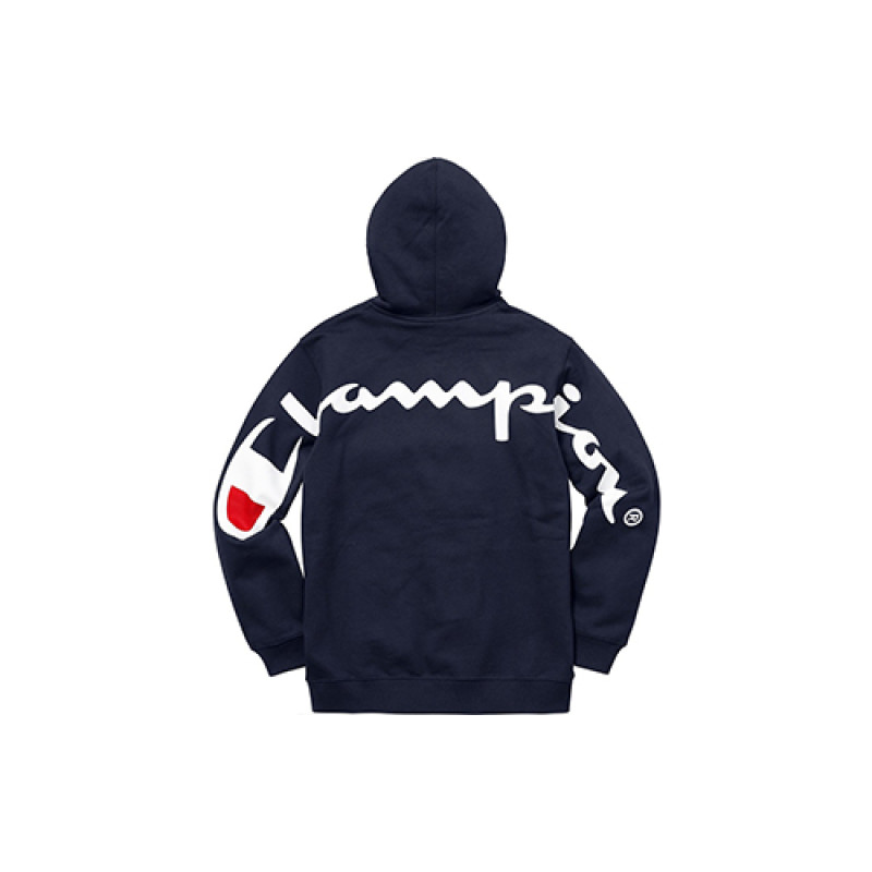 Supreme SS18 x Champion Hooded Sweatshirt Navy Logo