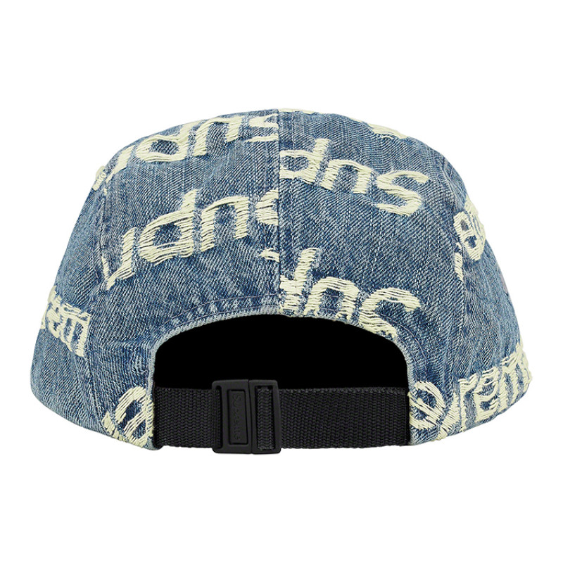 Supreme Week 10 Frayed Logos Denim Camp Cap logo