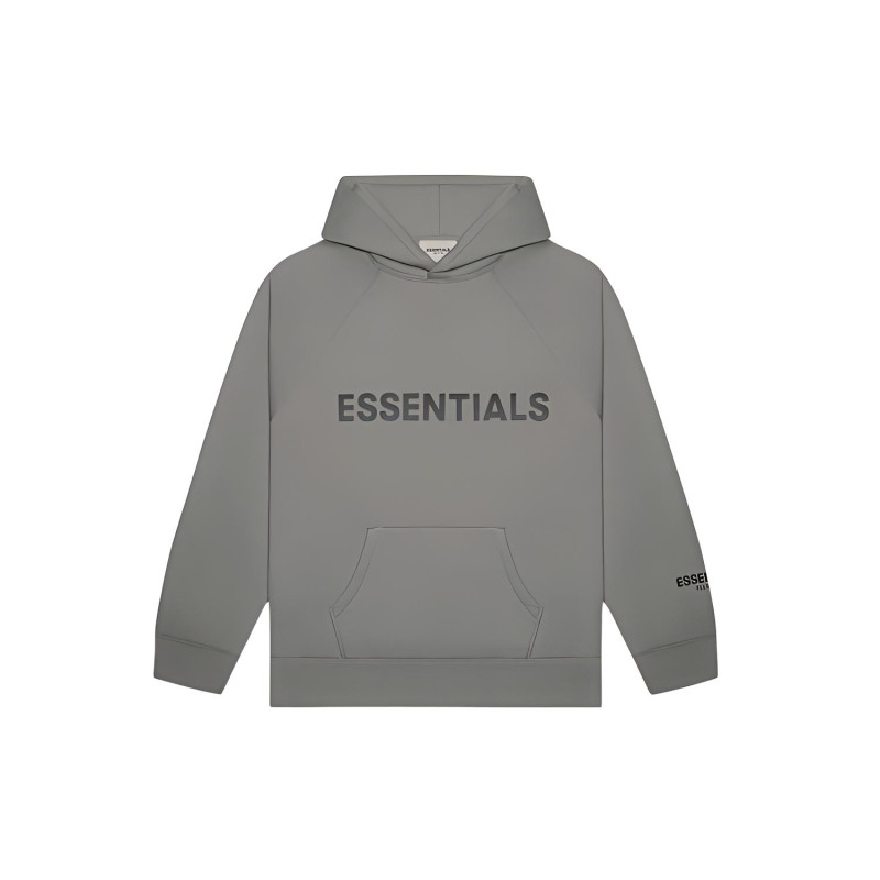 Fear of God Essentials FW20 3D Silicon Applique Pullover Hoodie Charcoal Cement Logo