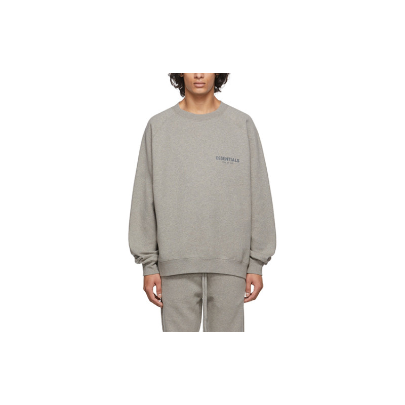 Fear of God Essentials FW21 Pullover Crewneck Dark Heather Oatmeal Logo