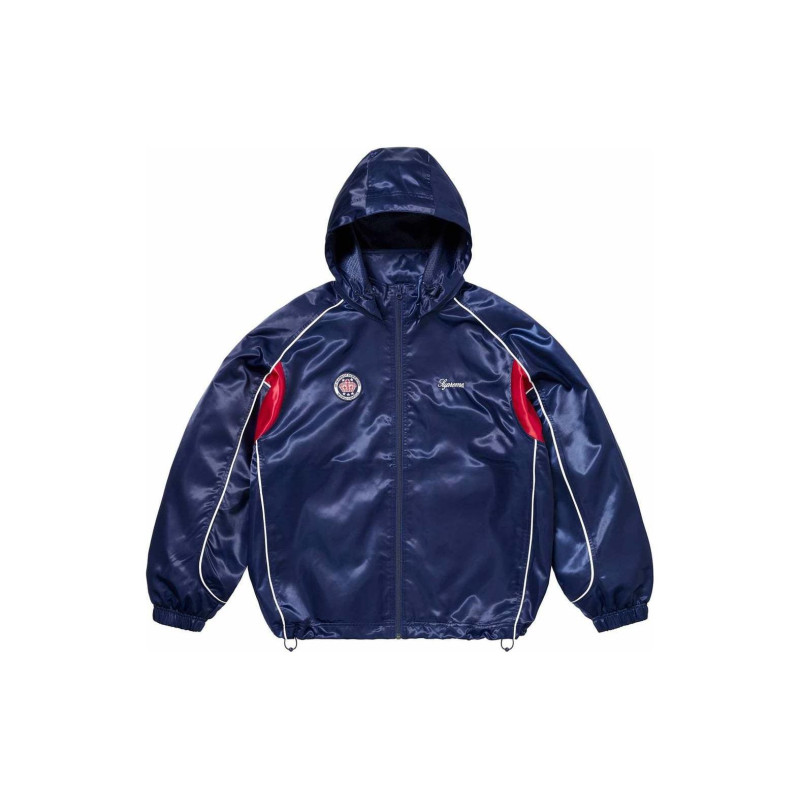 Supreme SS24 WEEK1 SATIN HOODED TRACK JACKET logo
