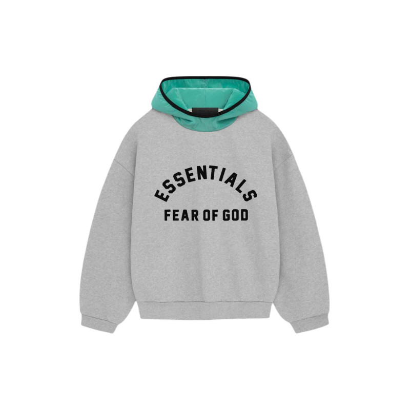 Fear of God Essentials SS24 drop2 Nylon Fleece Hoodie Light Heather GreyMint Leaf