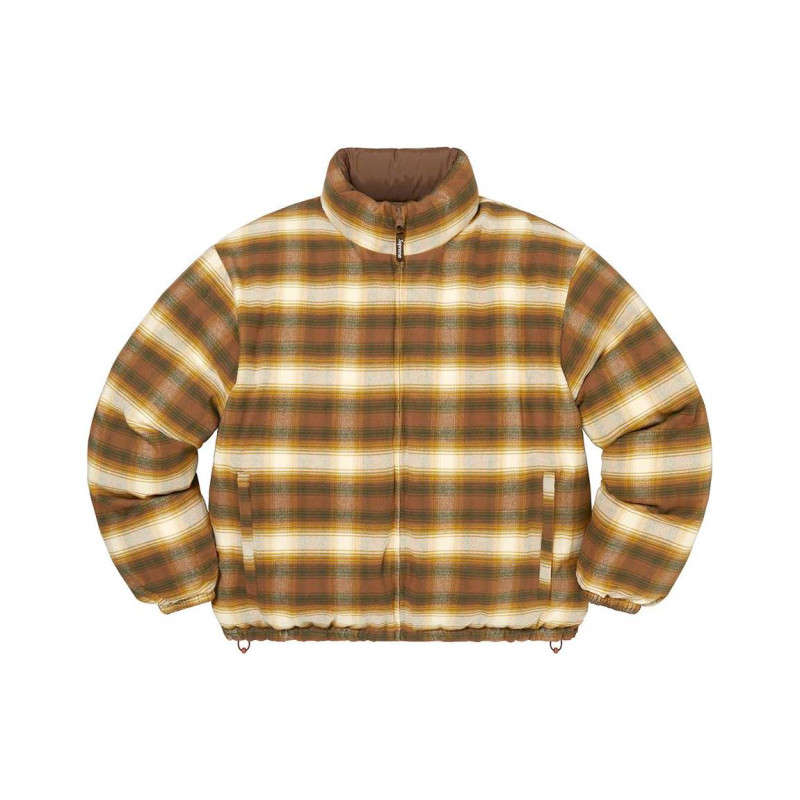 Supreme FW22 Week 8 Flannel Reversible Puffer Jacket Logo