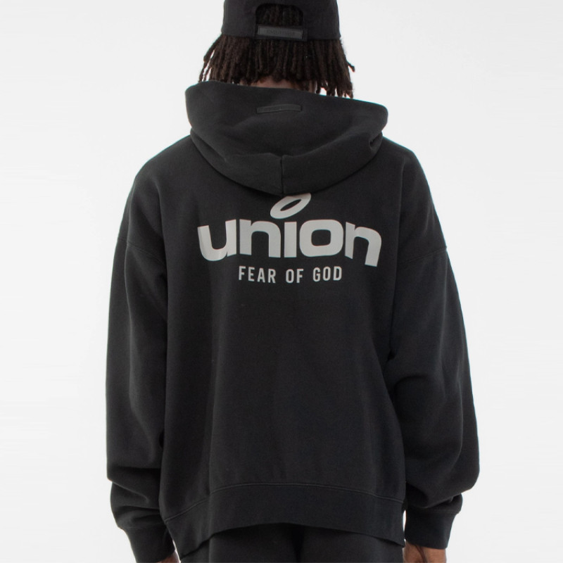 Fear of God Essentials x union la FW21 Vintage Hoodie Vintage Black Logo