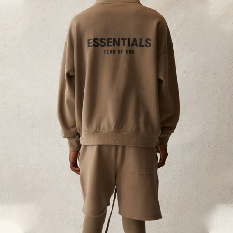 Fear of God Essentials SS21 Mockneck Half Zip Taupe Logo