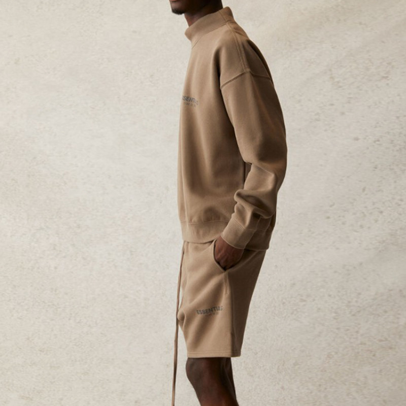 Fear of God Essentials SS21 Pull-Over Mockneck Taupe Logo
