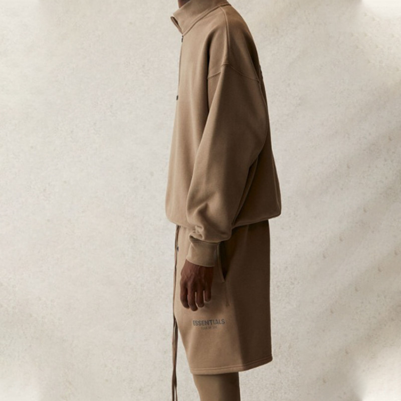 Fear of God Essentials SS21 Mockneck Half Zip Taupe Logo