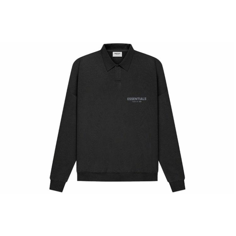 Fear of God Essentials SS21 Long Sleeve French Terry Polo Stretch Limo Black Polo
