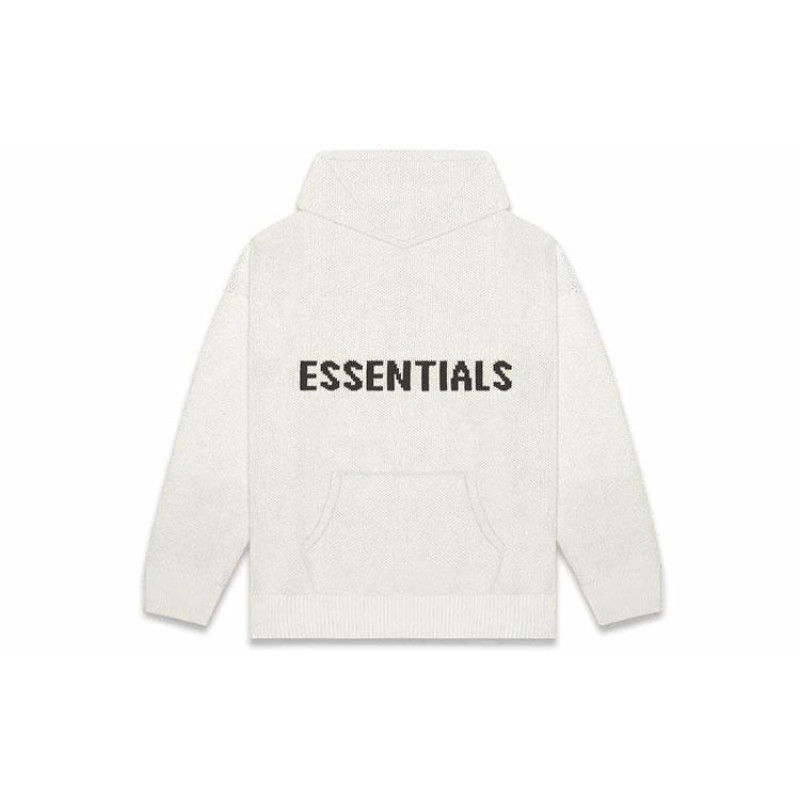 Fear of God Essentials FW20 Knit Hoodi Oatmeal Logo