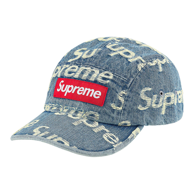 Supreme Week 10 Frayed Logos Denim Camp Cap logo