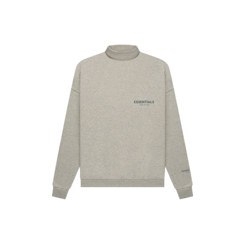Fear of God Essentials FW21 Pullover Mockneck Dark Heather Oatmeal Logo