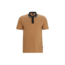 HUGO BOSS Mercerised-Cotton Slim-Fit Polo Shirt With Contrast Stripes Polo