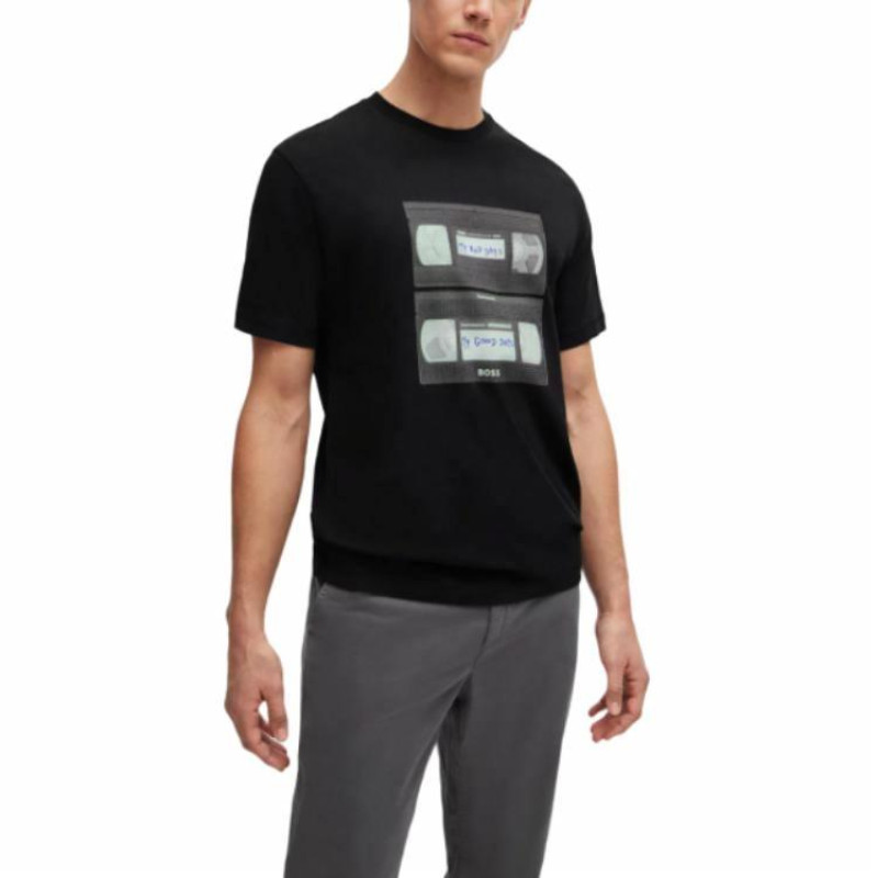 HUGO BOSS FW23 Cotton-Jersey T-Shirt With Music-Inspired Print T