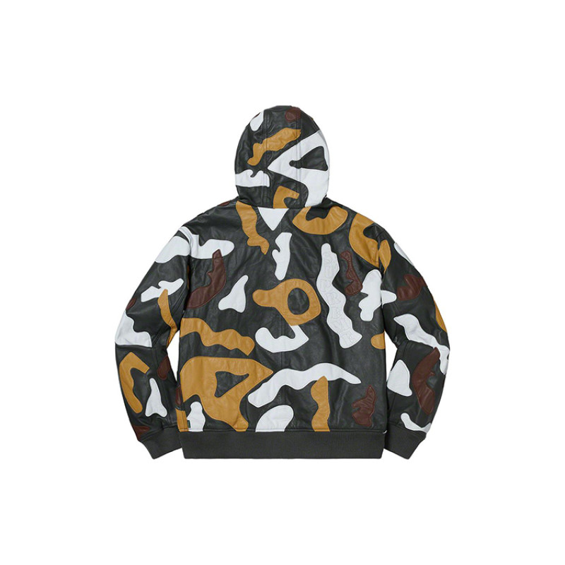Supreme FW19 Week 12 Camo Leather Hooded Jacket Green Camo
