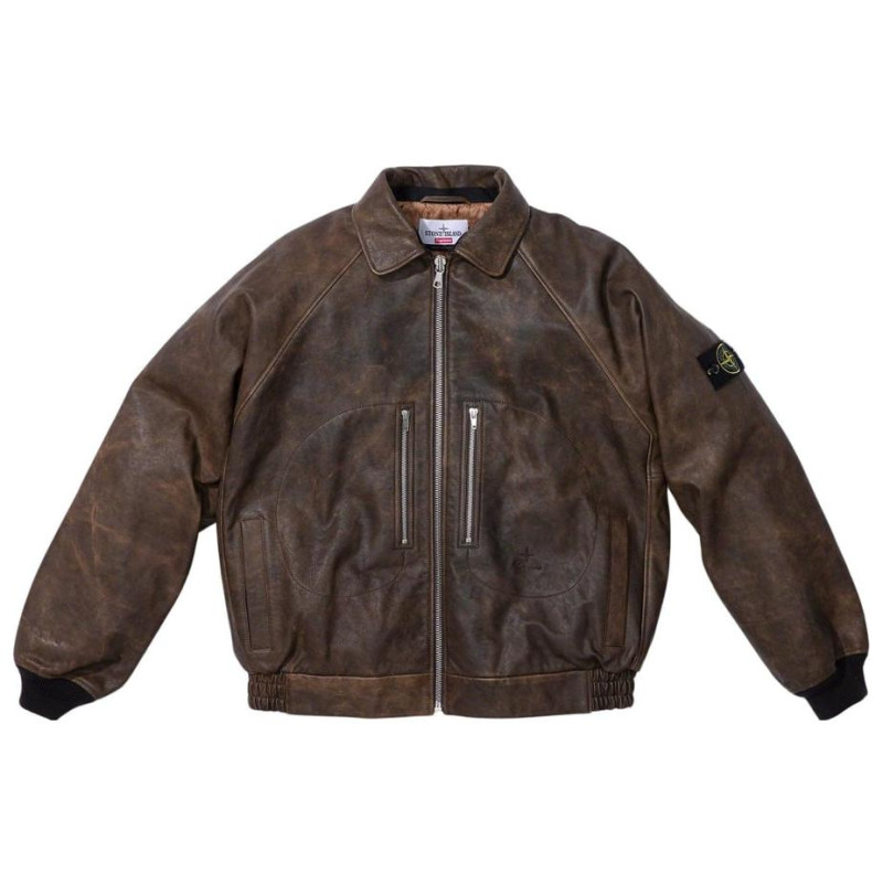 Supreme x STONE ISLAND FW23 WEEK10 LEATHER BOMBER JACKET