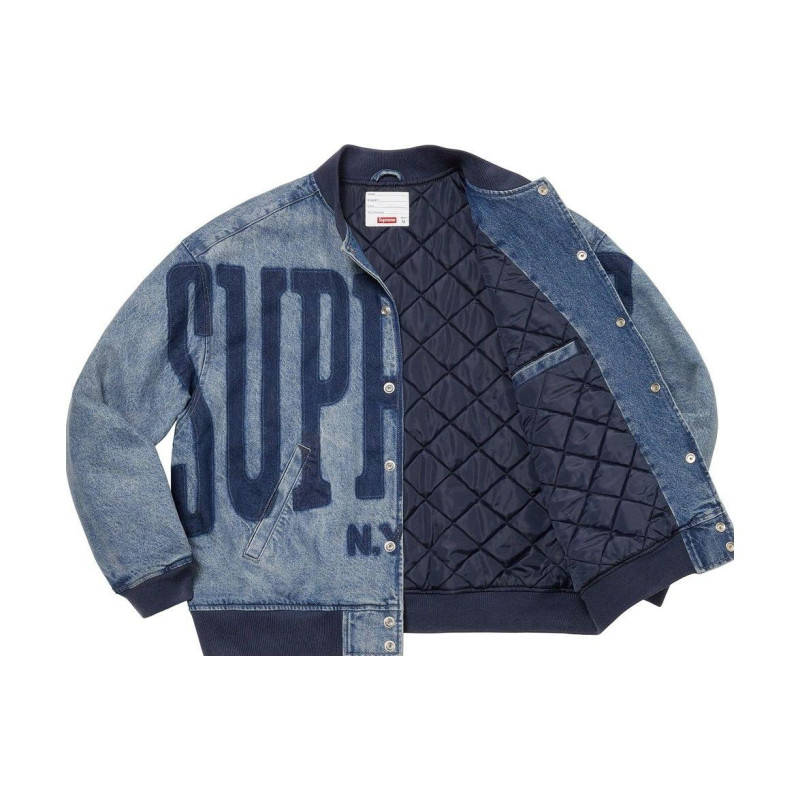 Supreme SS23 Week9 washed knockout denim varsity jacket Logo