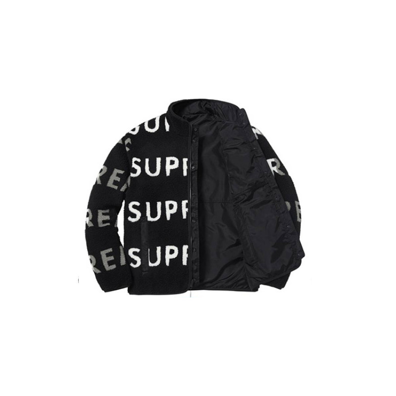 Supreme FW18 Reversible Logo Fleece Jacket Black