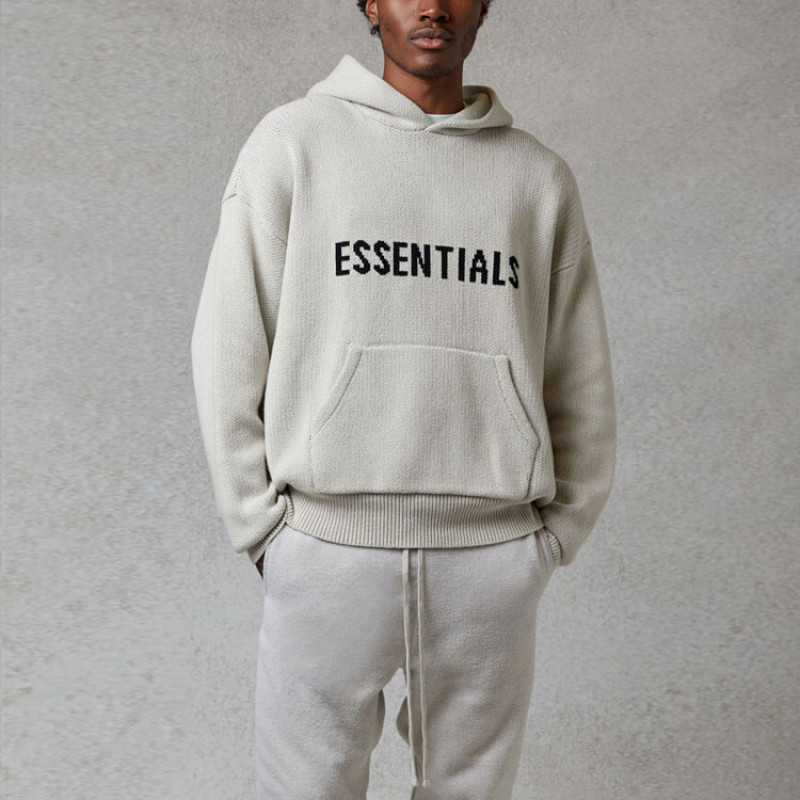 Fear of God Essentials FW20 Knit Hoodi Oatmeal Logo