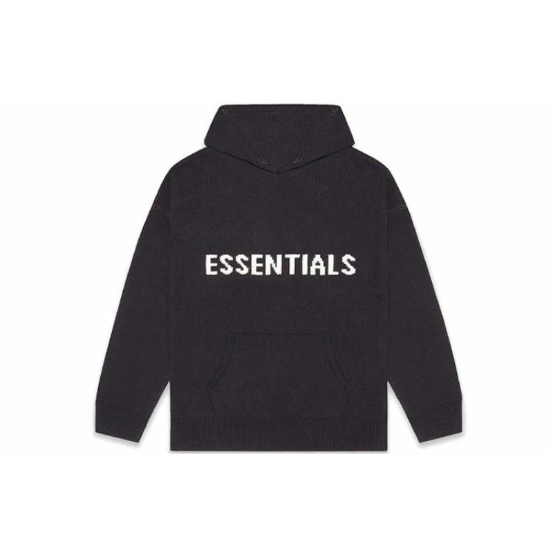 Fear of God Essentials FW20 nit Hoodi Black Logo
